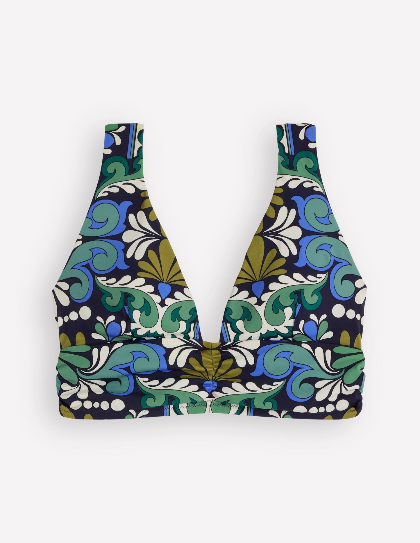 Mykonos Deep V Bikini Top-French Navy, Bloom Tapestry