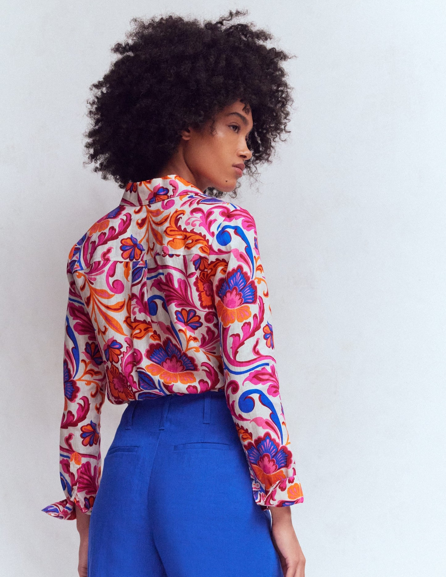 Sienna Linen Shirt-Pink Punch, Flourishing Meadow
