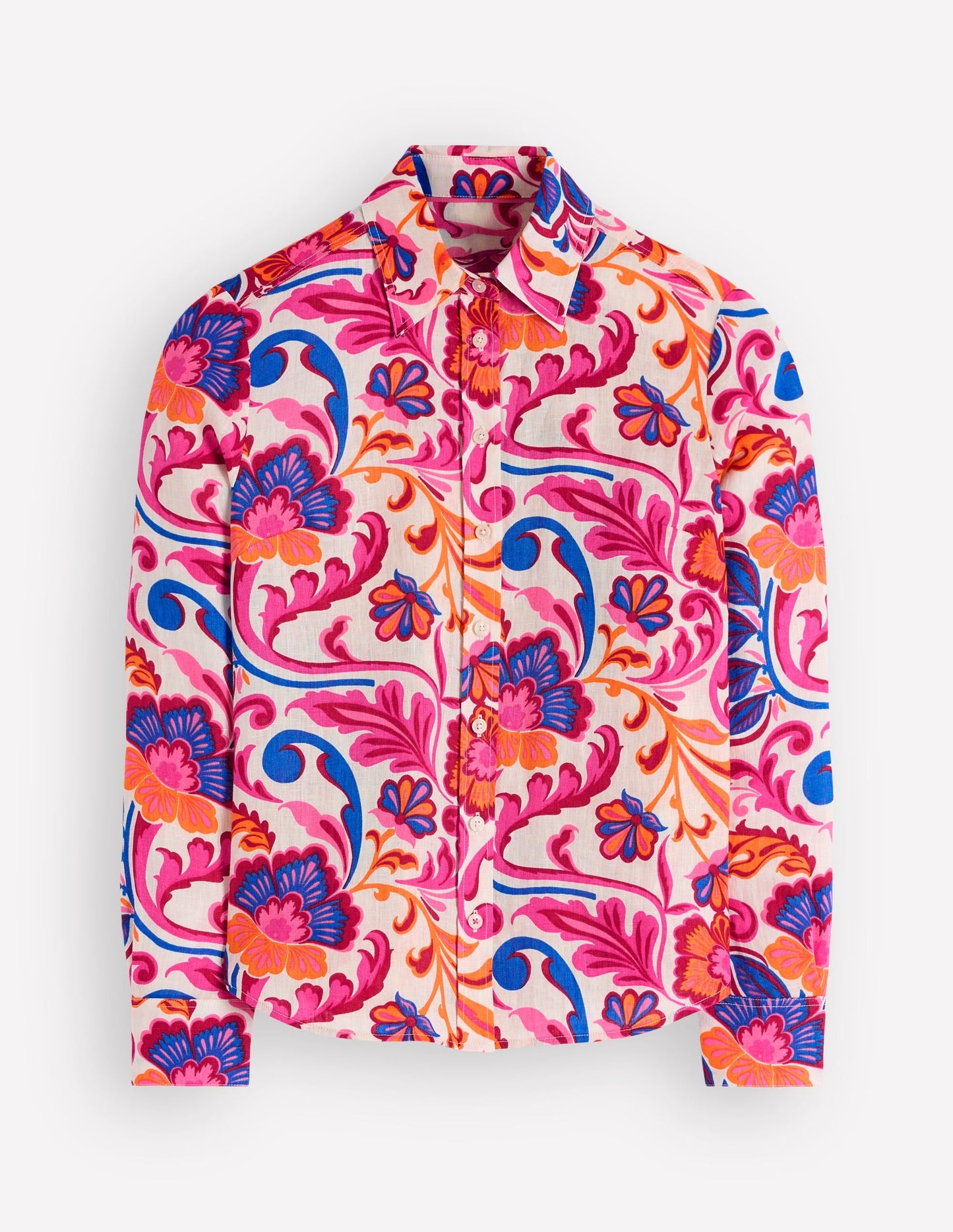 Sienna Linen Shirt-Pink Punch, Flourishing Meadow