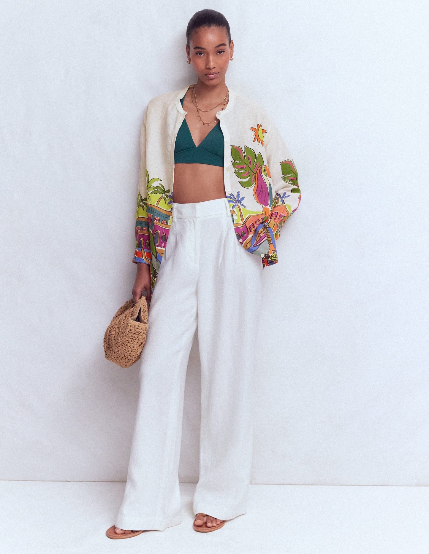 Longline Linen Shirt-Multi, Tropical Village