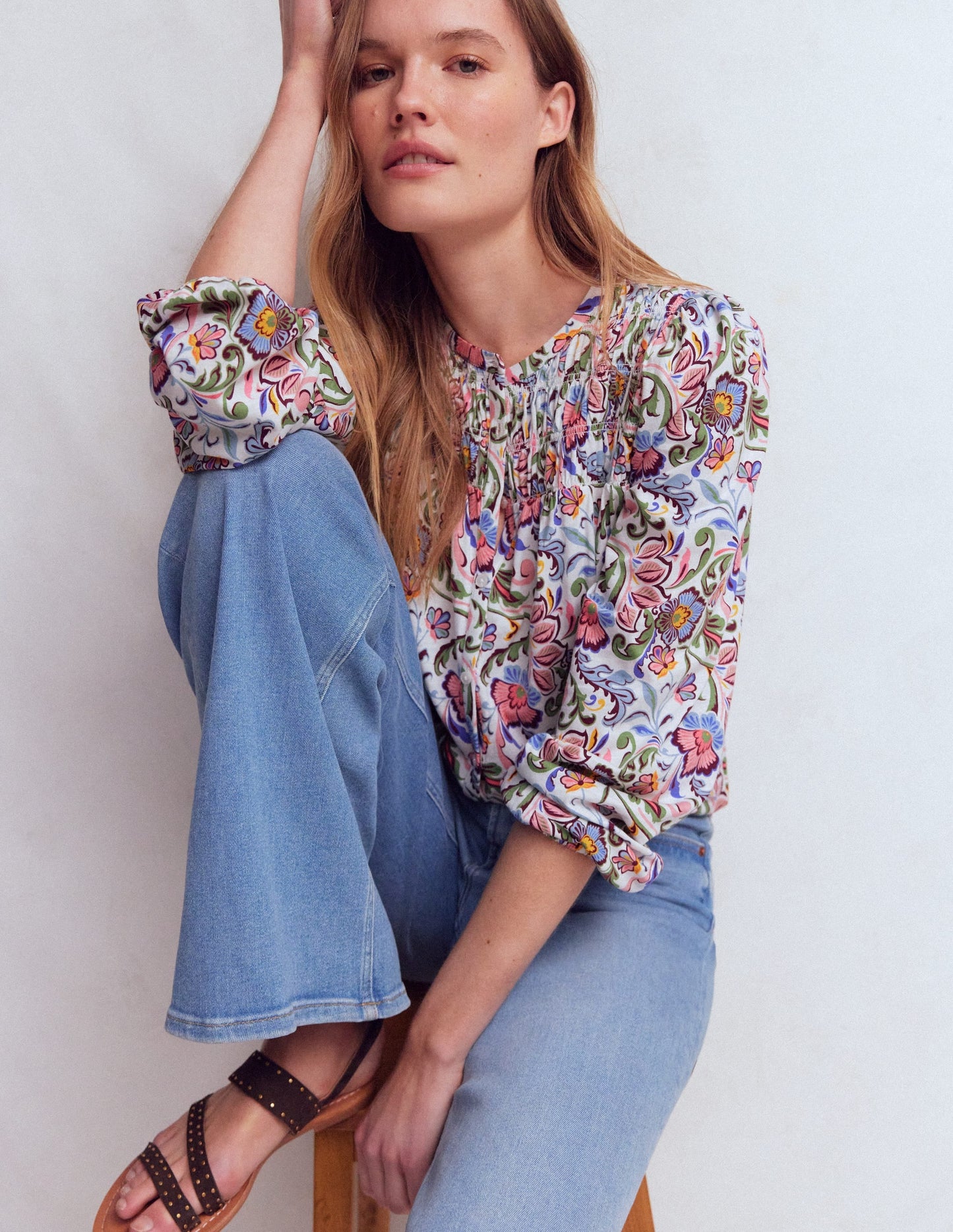 Mya Smocked Jersey Shirt-Multi, Flourishing Meadow
