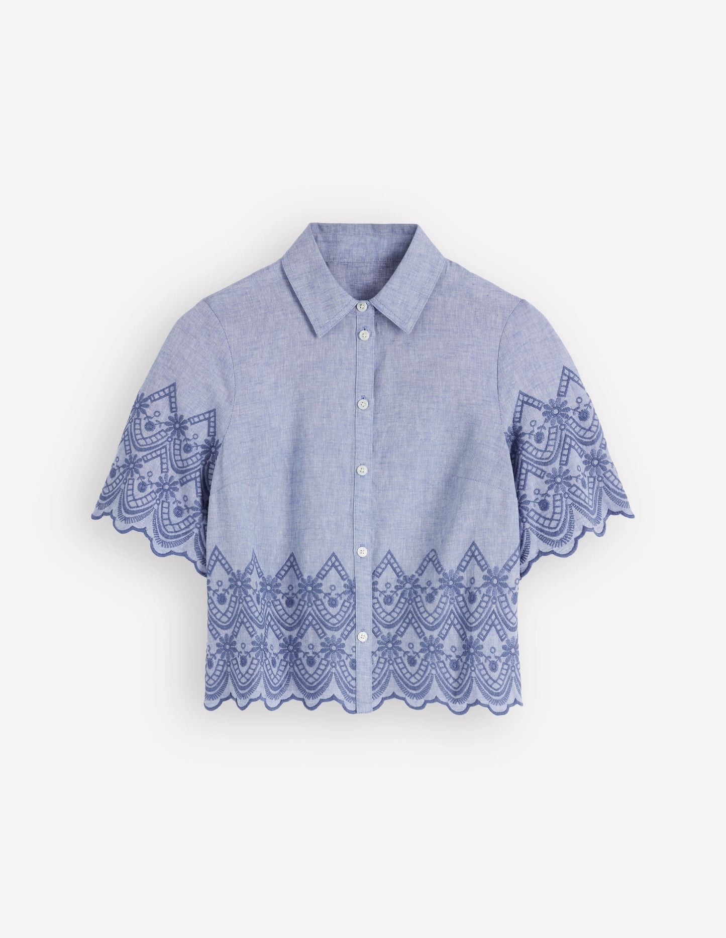 Short Sleeve Broderie Shirt-Chambray