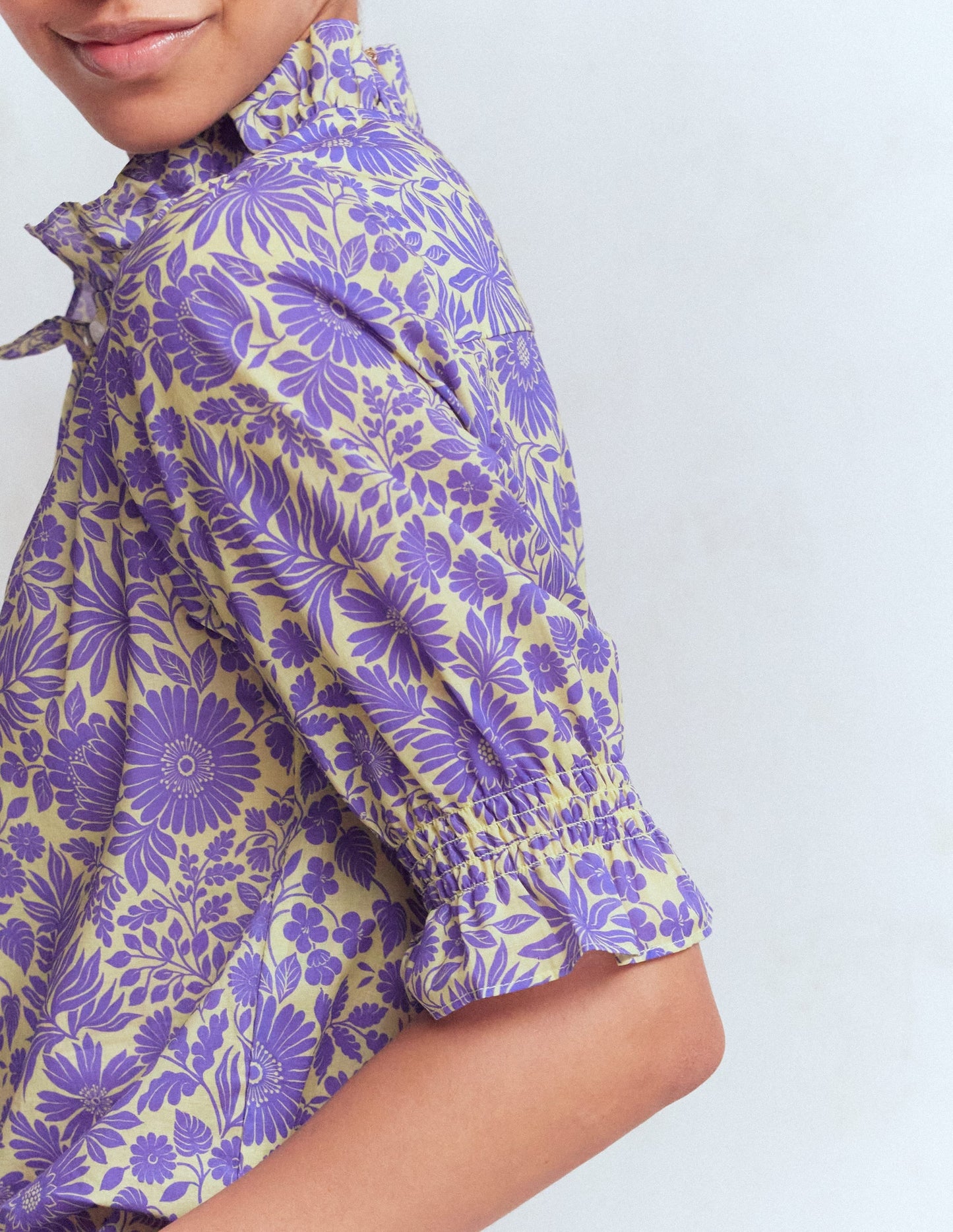 Heather Smocked Sleeve Top-Han Purple, Flowerbed Bloom