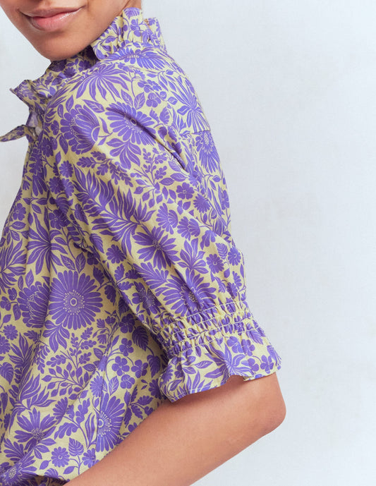 Heather Smocked Sleeve Top-Han Purple, Flowerbed Bloom