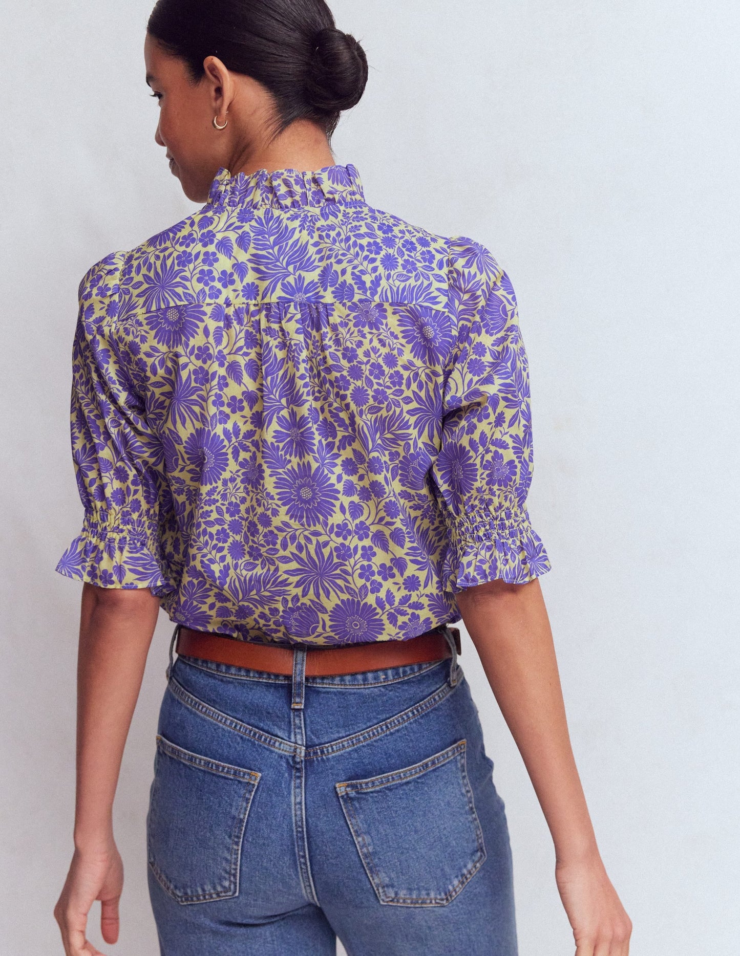 Heather Smocked Sleeve Top-Han Purple, Flowerbed Bloom