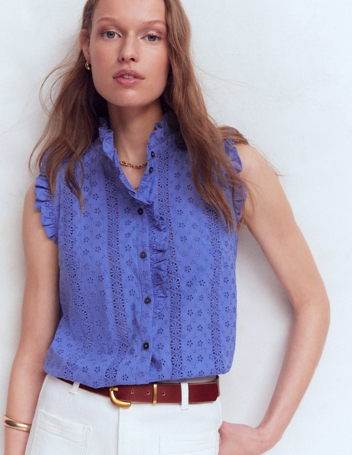 Isabel Sleeveless Broderie Top-Cornflower Blue