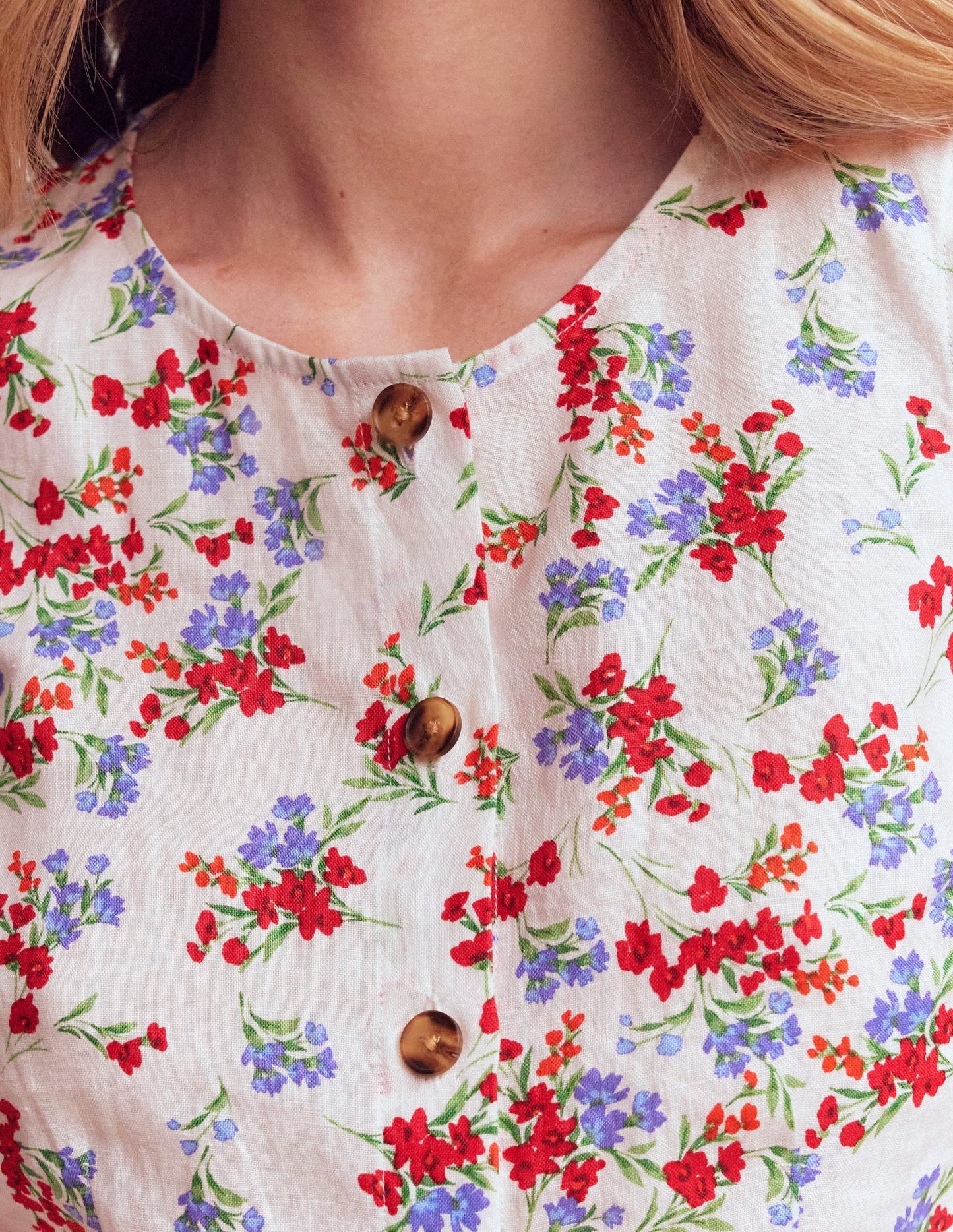 Andrea Linen Shell Top-Ivory, Bloom Scatter