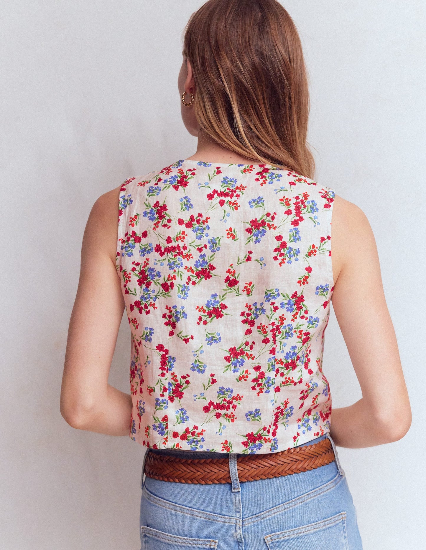 Andrea Linen Shell Top-Ivory, Bloom Scatter
