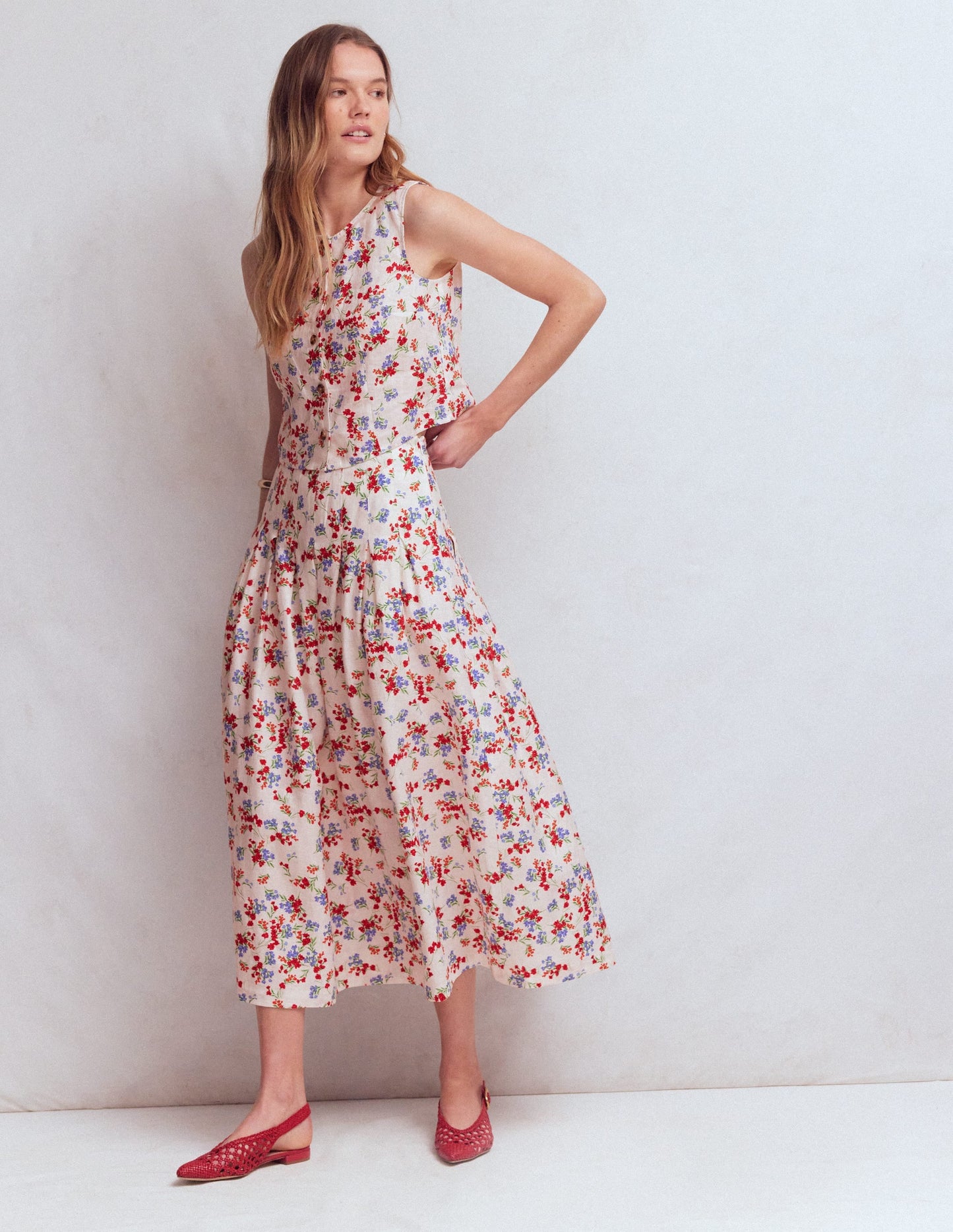 Andrea Linen Shell Top-Ivory, Bloom Scatter