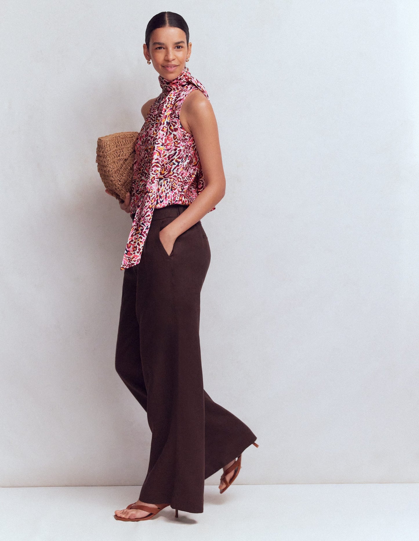 Satin Halterneck Top-Multi, Leopard Flow