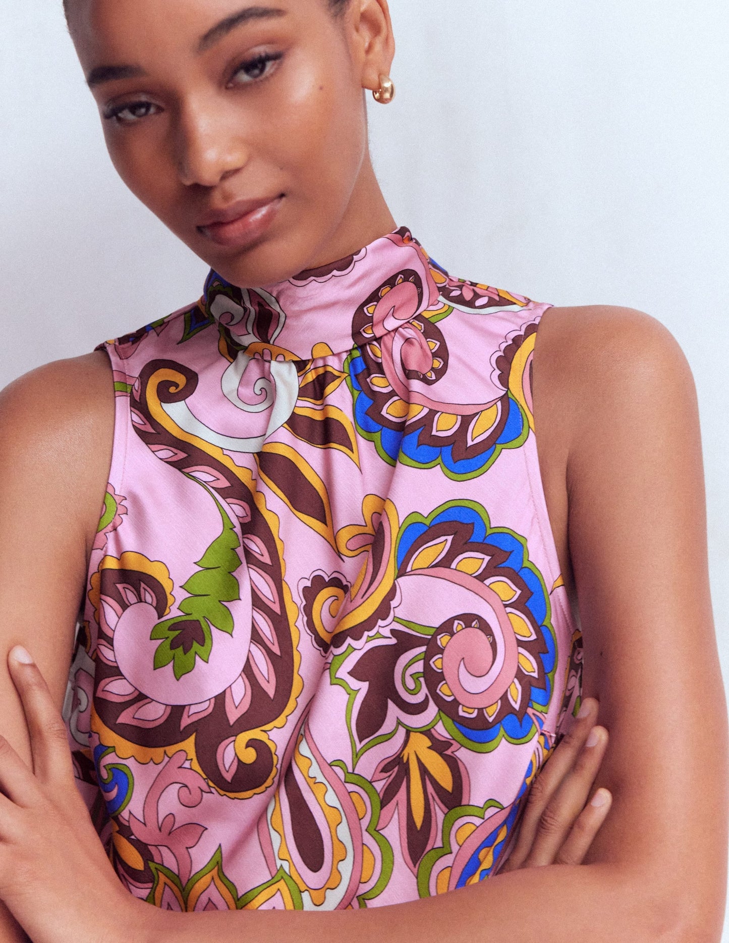 Satin Halterneck Top-Multi, Paisley Frenzy