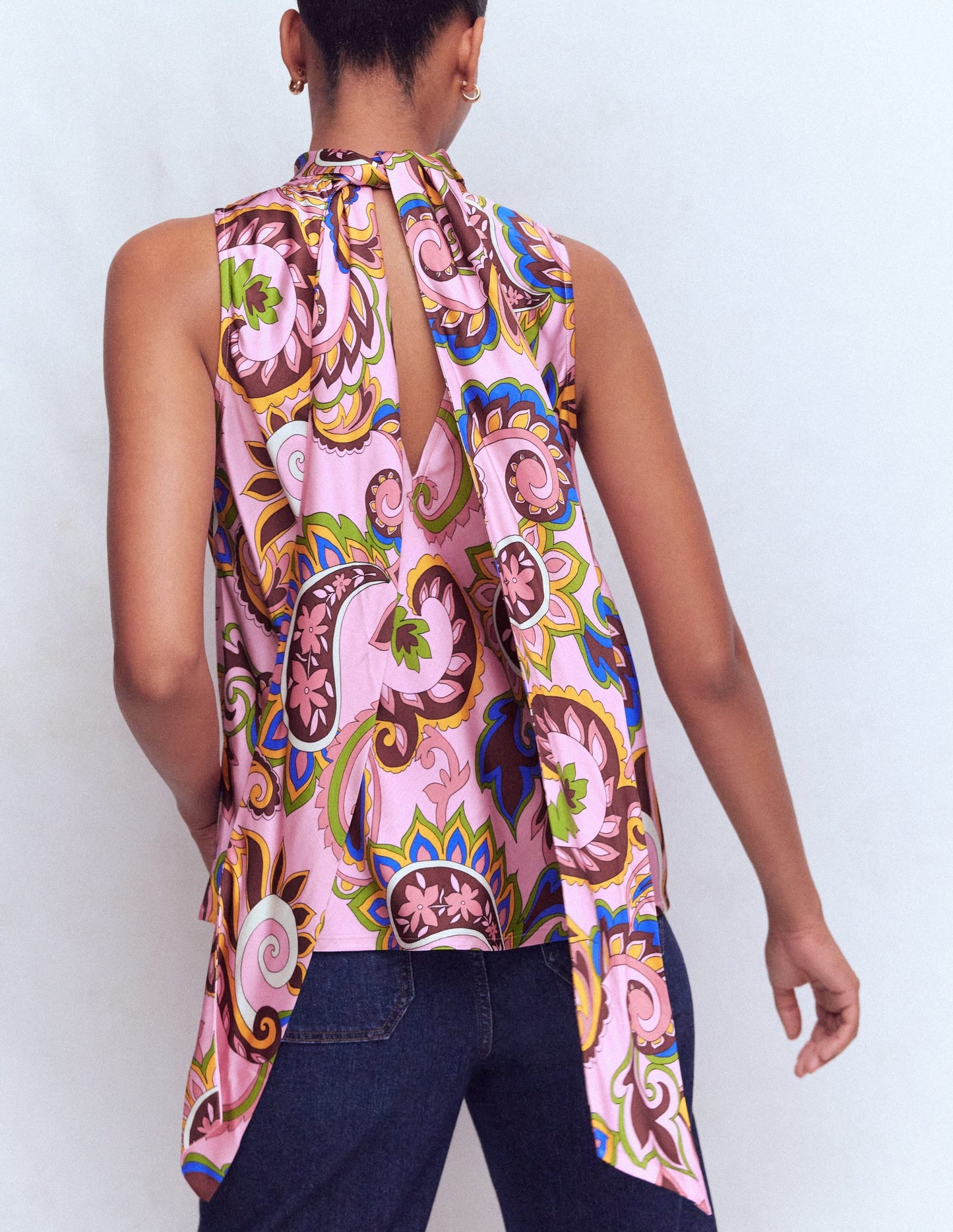 Satin Halterneck Top-Multi, Paisley Frenzy