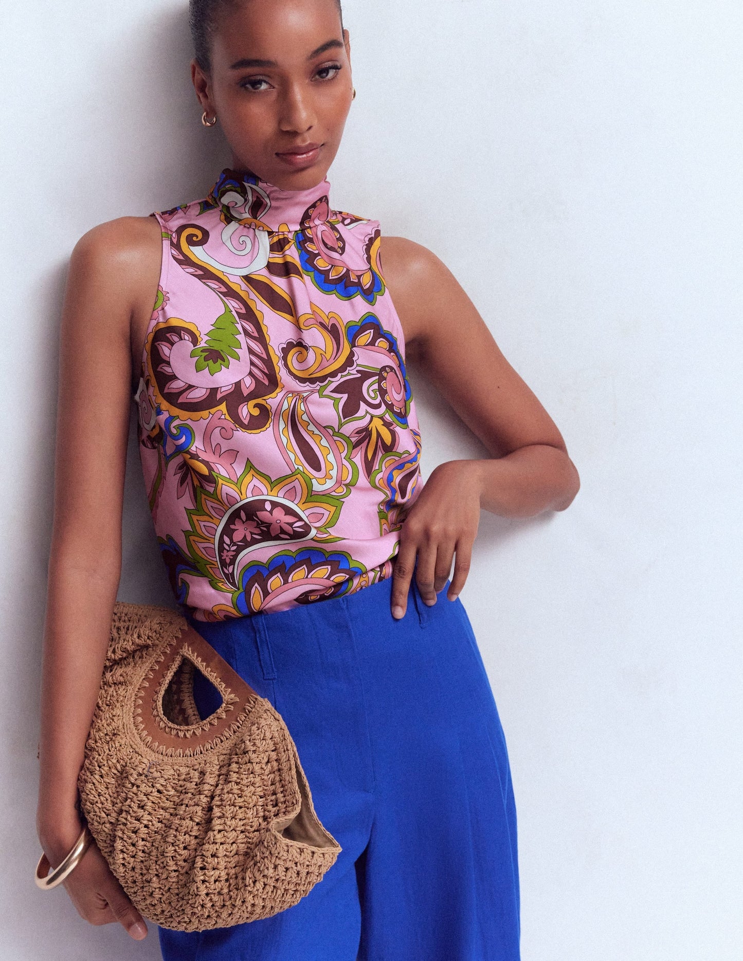 Satin Halterneck Top-Multi, Paisley Frenzy