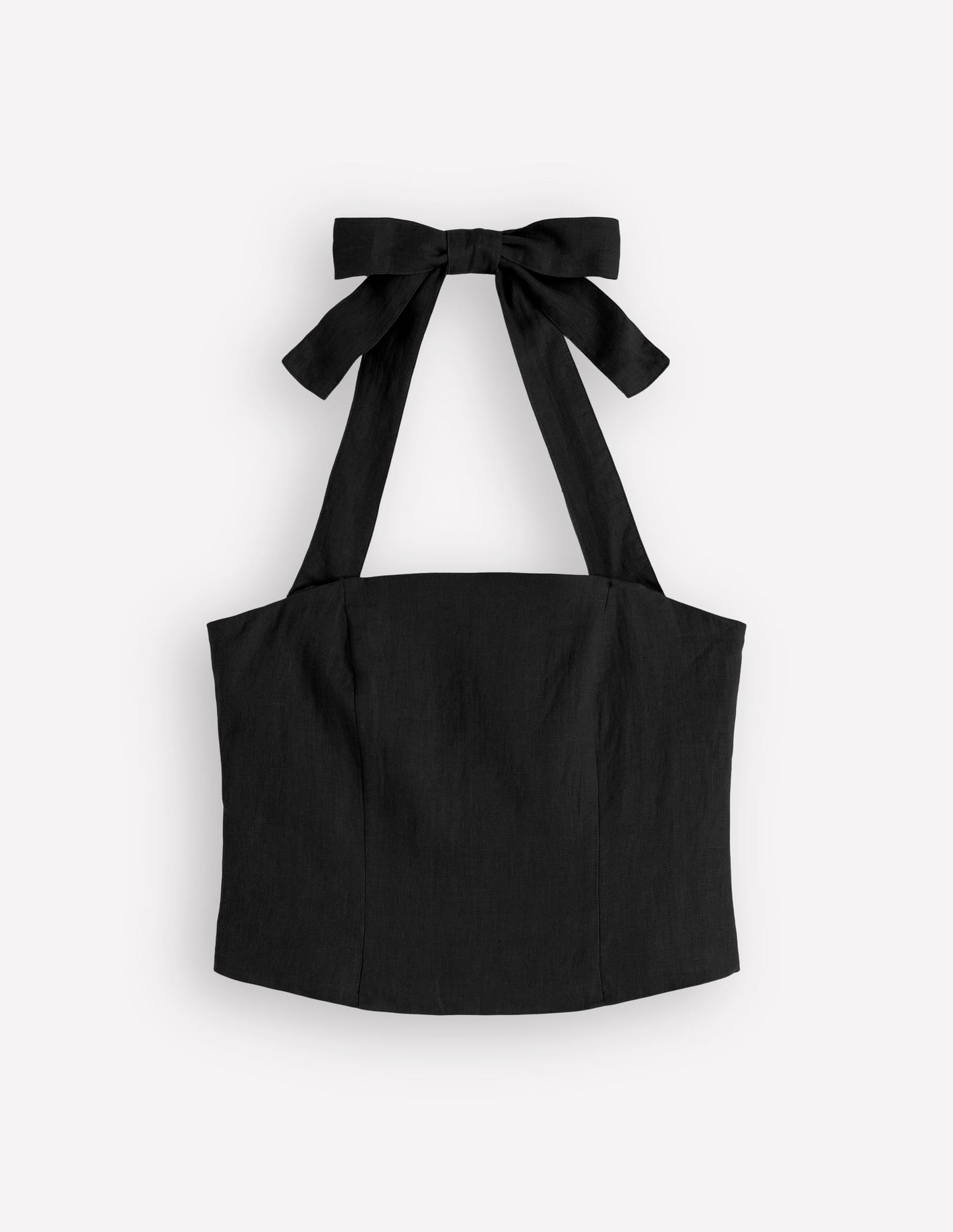 Halterneck Linen Top-Black