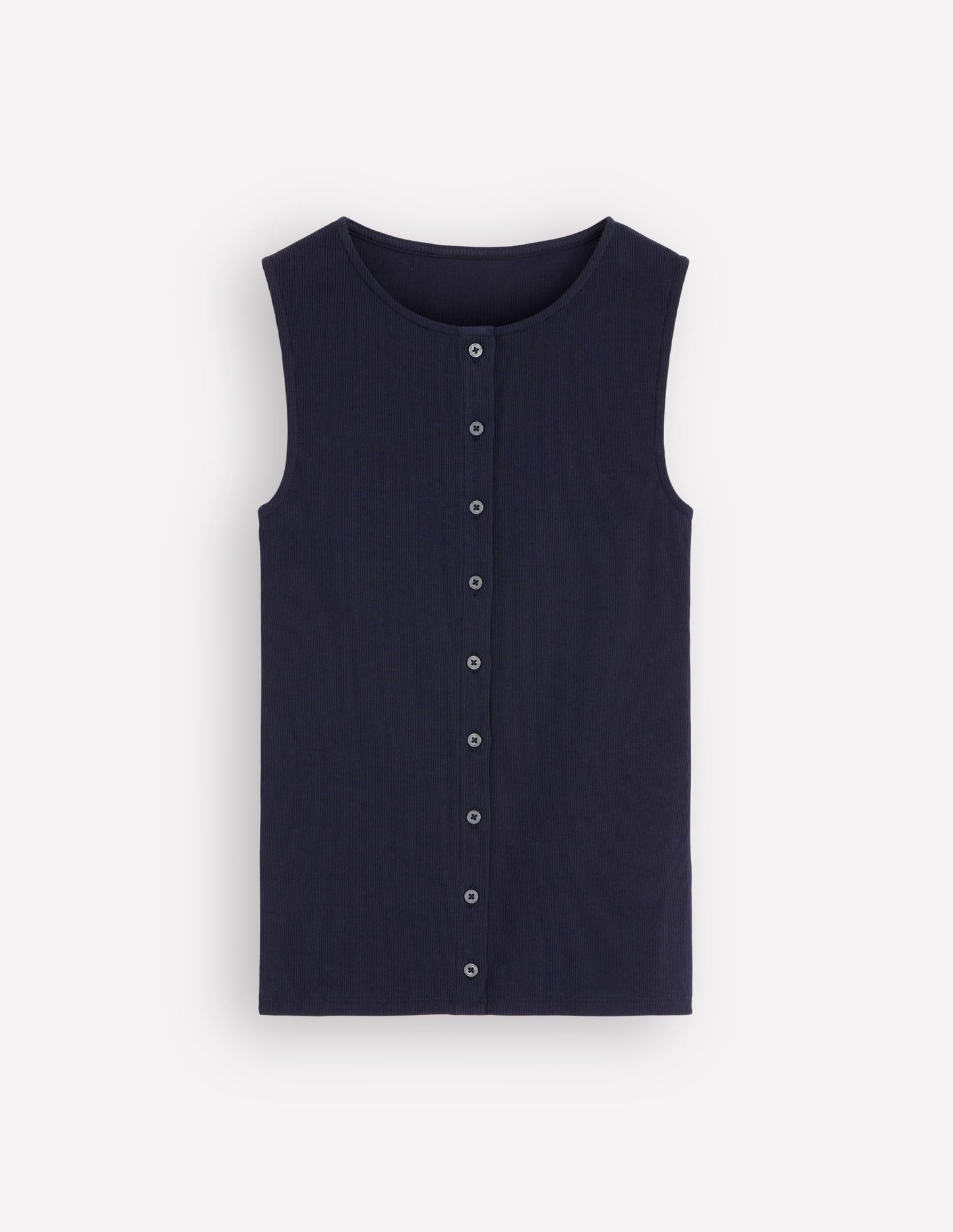 Evie Button Through Rib Vest-Navy