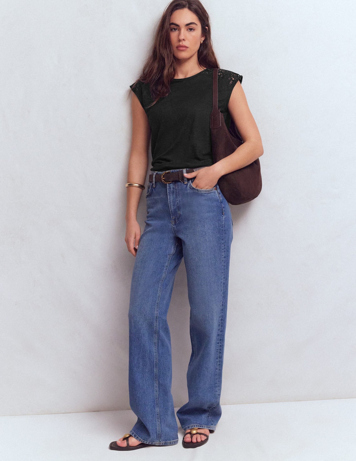 Tara Cutwork Linen Tee-Black