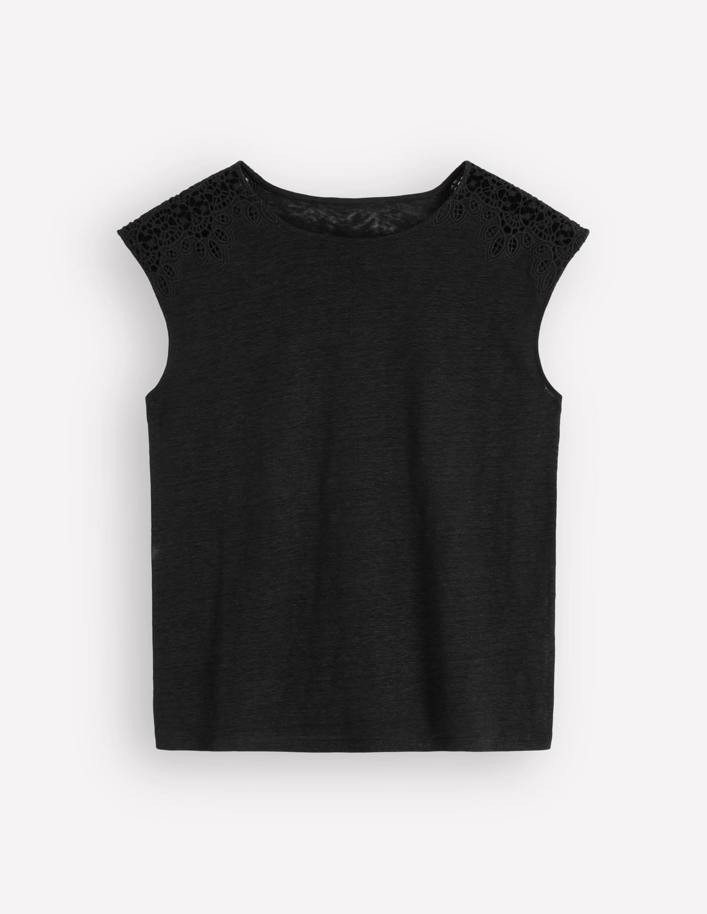 Tara Cutwork Linen Tee-Black