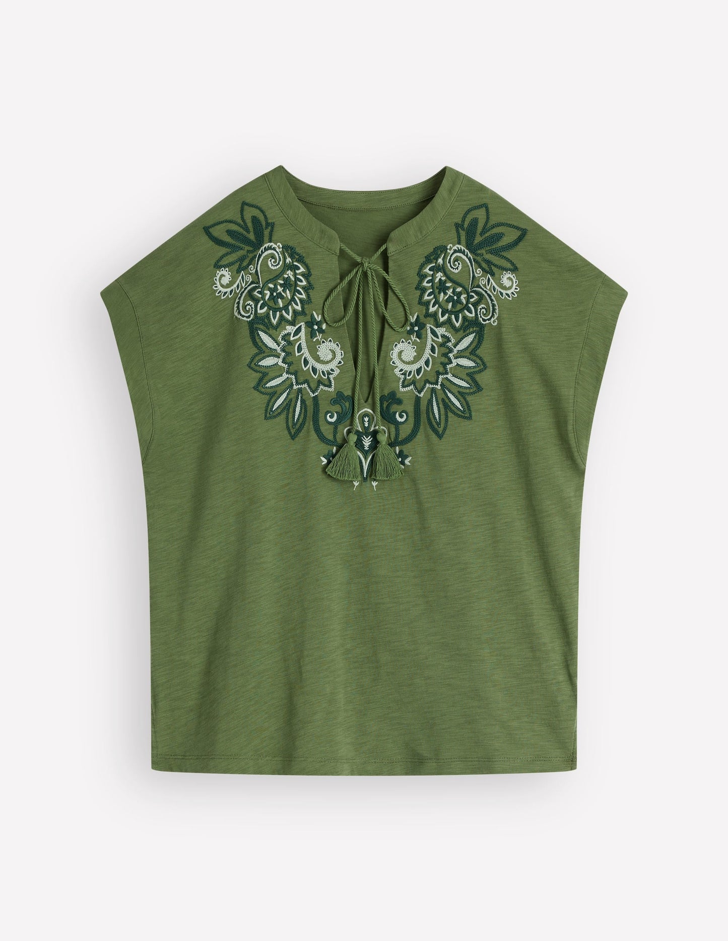 Nina Embroidered Notch T-shirt-Safari Green