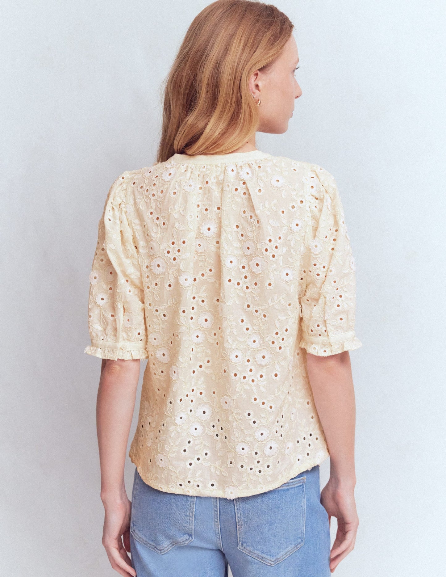 Camille Embroidered Cotton Top-Ivory Broderie