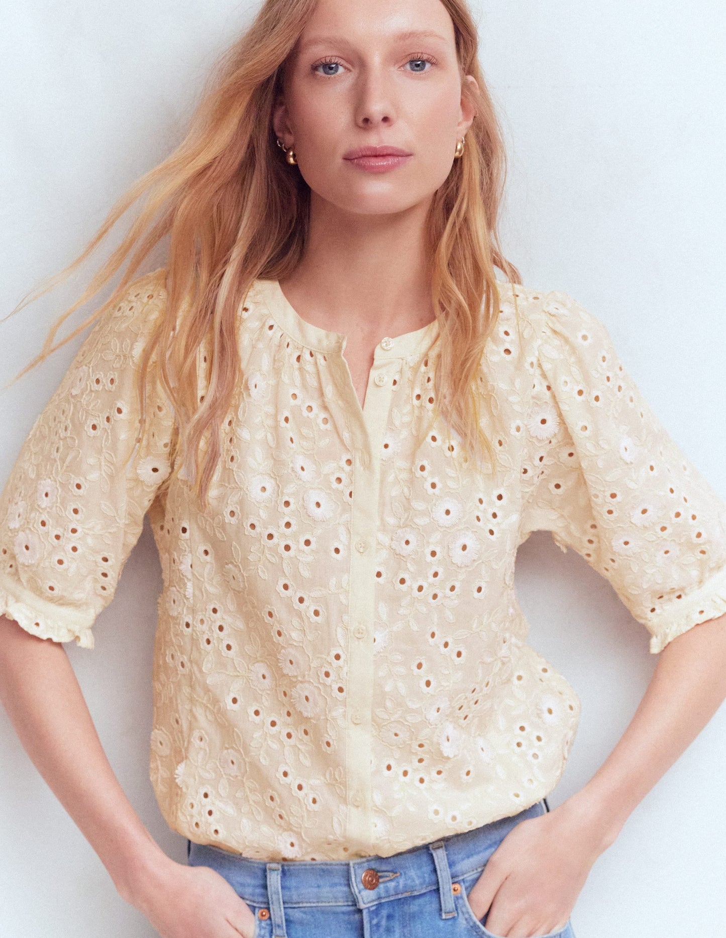 Camille Embroidered Cotton Top-Ivory Broderie