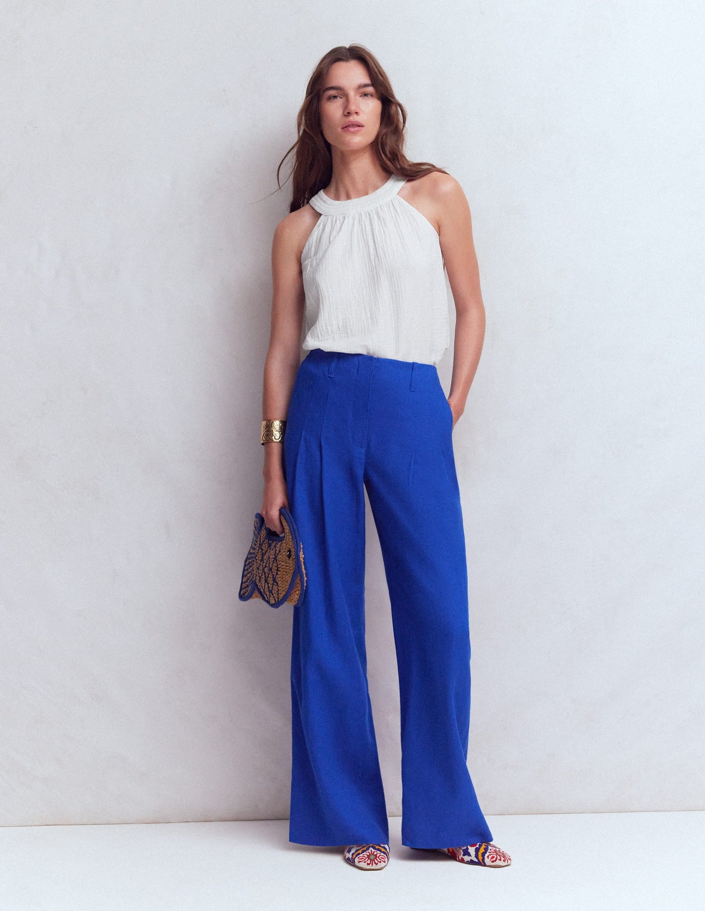 Halter-neck Double Cloth Top-White