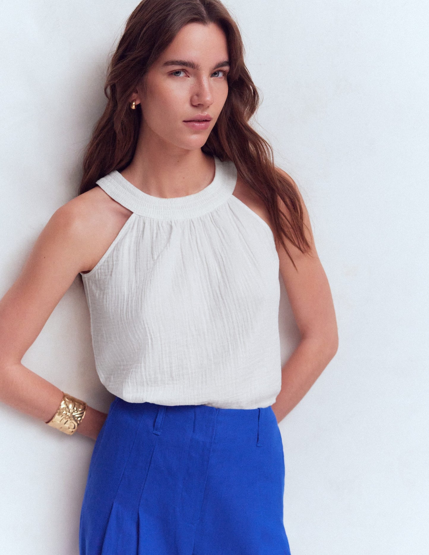 Halter-neck Double Cloth Top-White