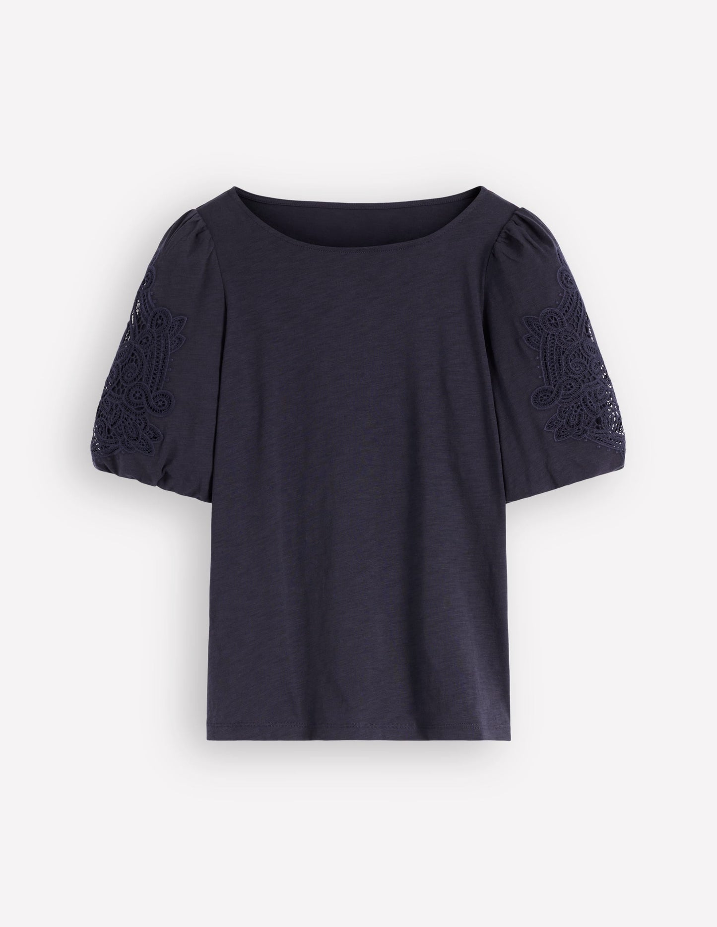 Cutwork Detail Jersey Top-Navy
