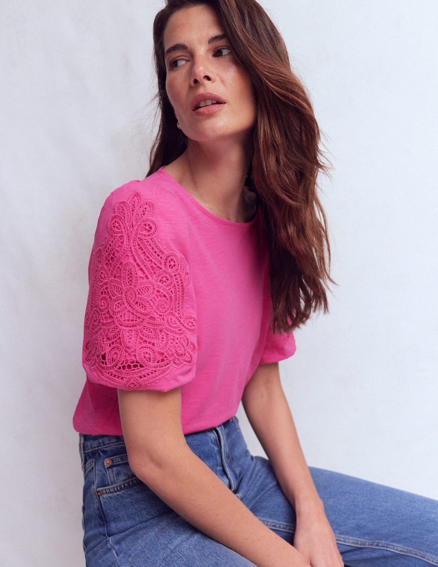 Cutwork Detail Jersey Top-Phlox Pink