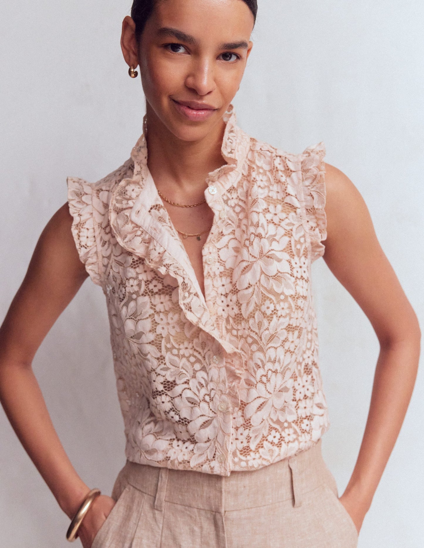 Isabel Sleeveless Lace Top-Pale Pink