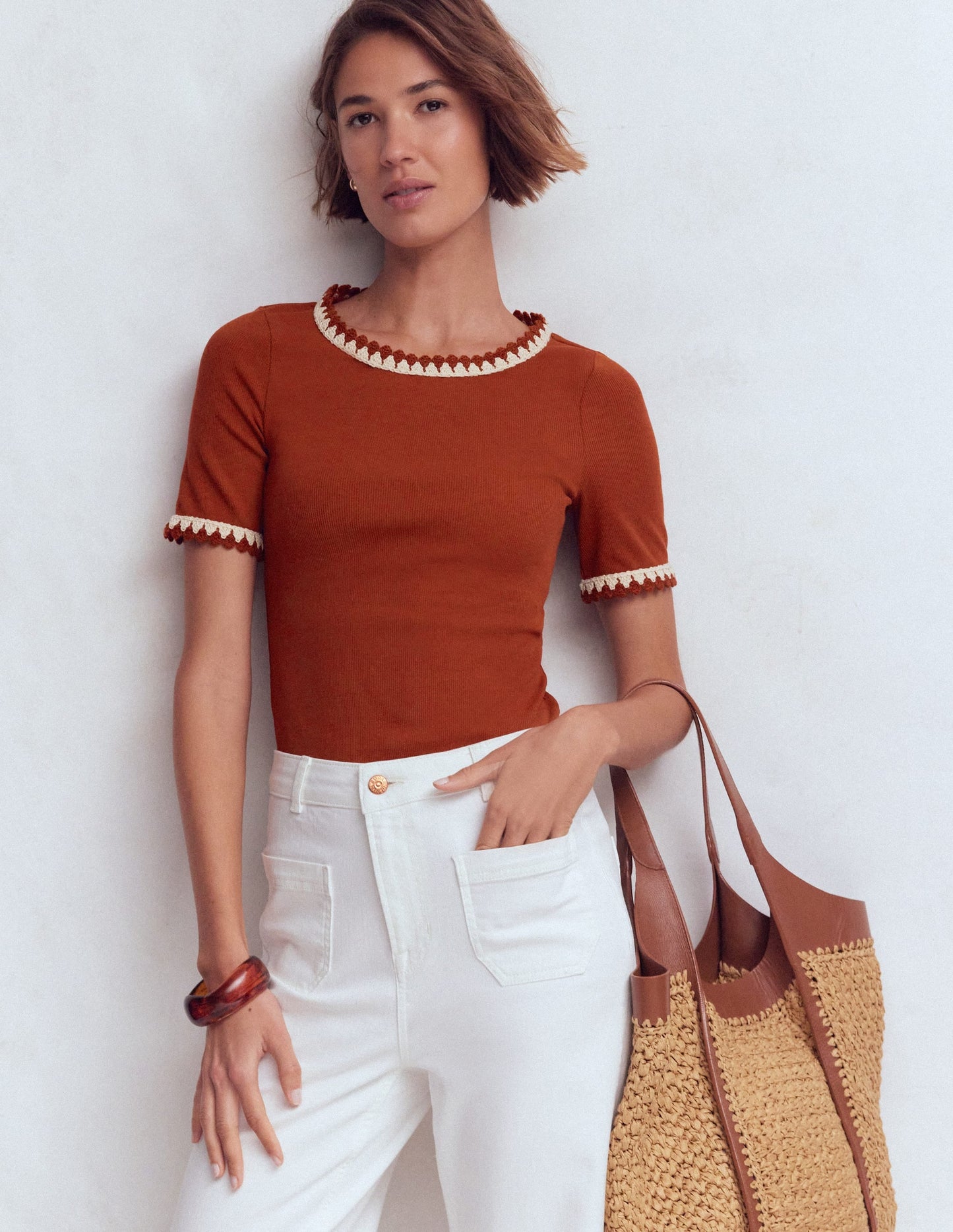 Maddie Trim Detail T-Shirt-Burnt Orange