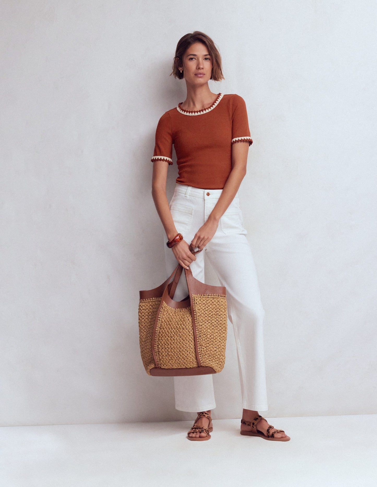 Maddie Trim Detail T-Shirt-Burnt Orange