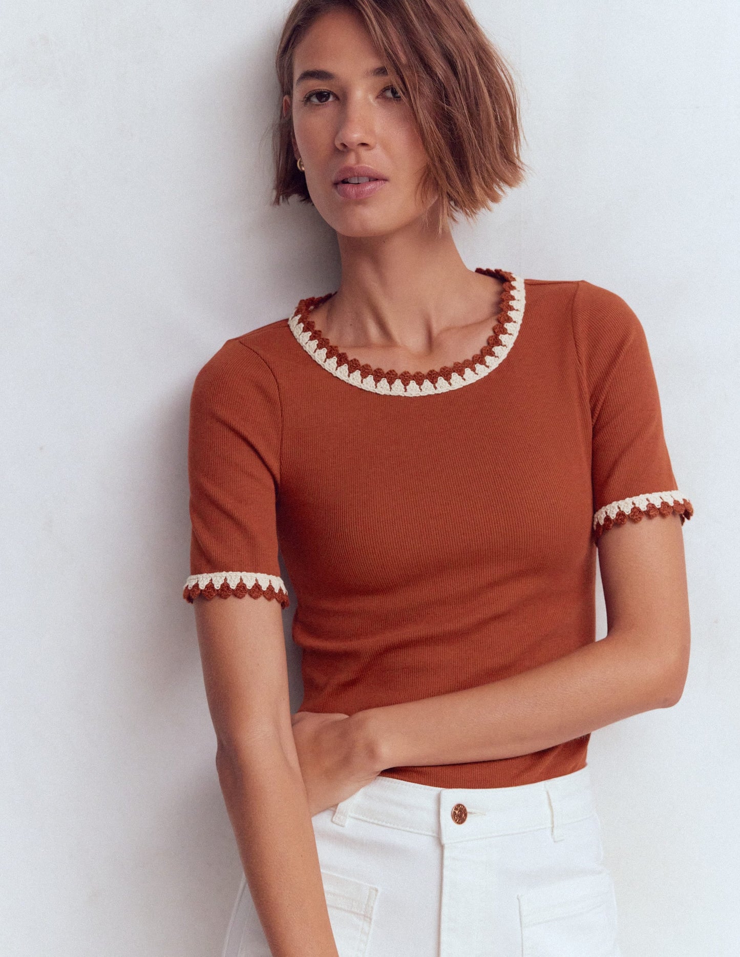 Maddie Trim Detail T-Shirt-Burnt Orange