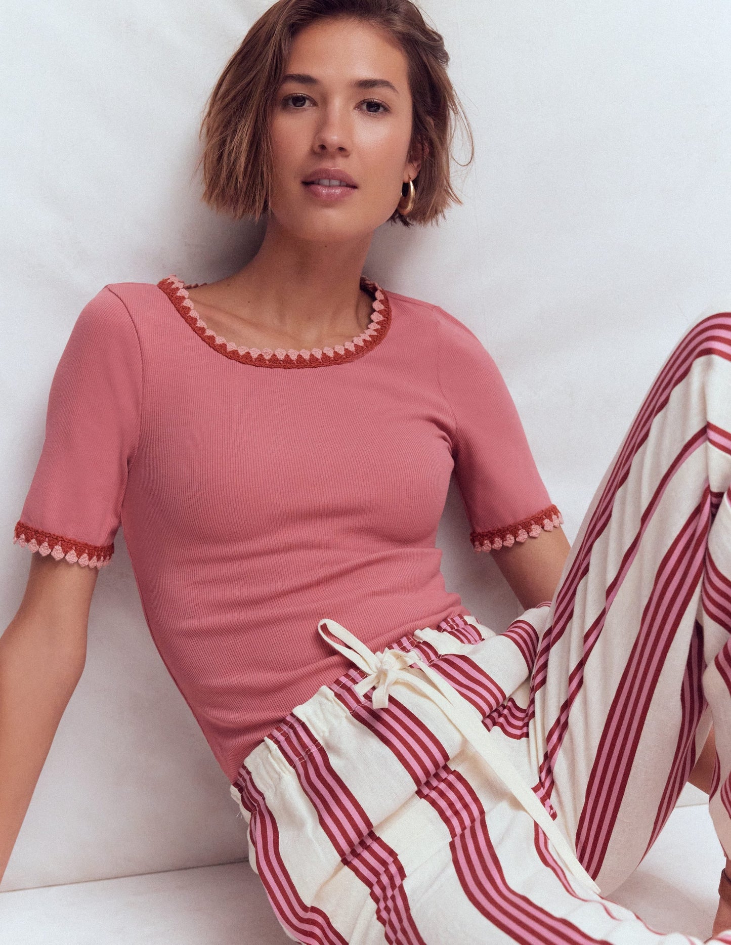Maddie Trim Detail T-Shirt-Vintage Rose