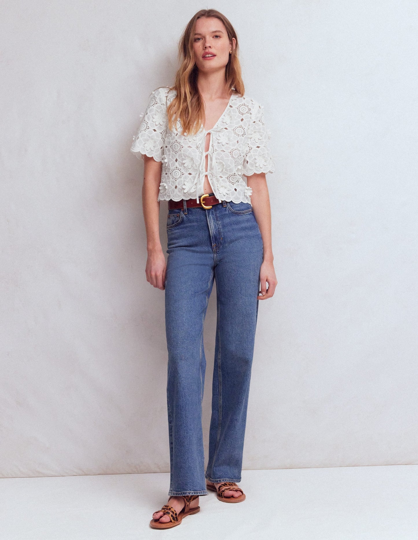 Tie Front Lace Top-White