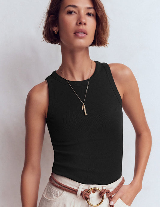 Ribbed Cotton Vest-Black