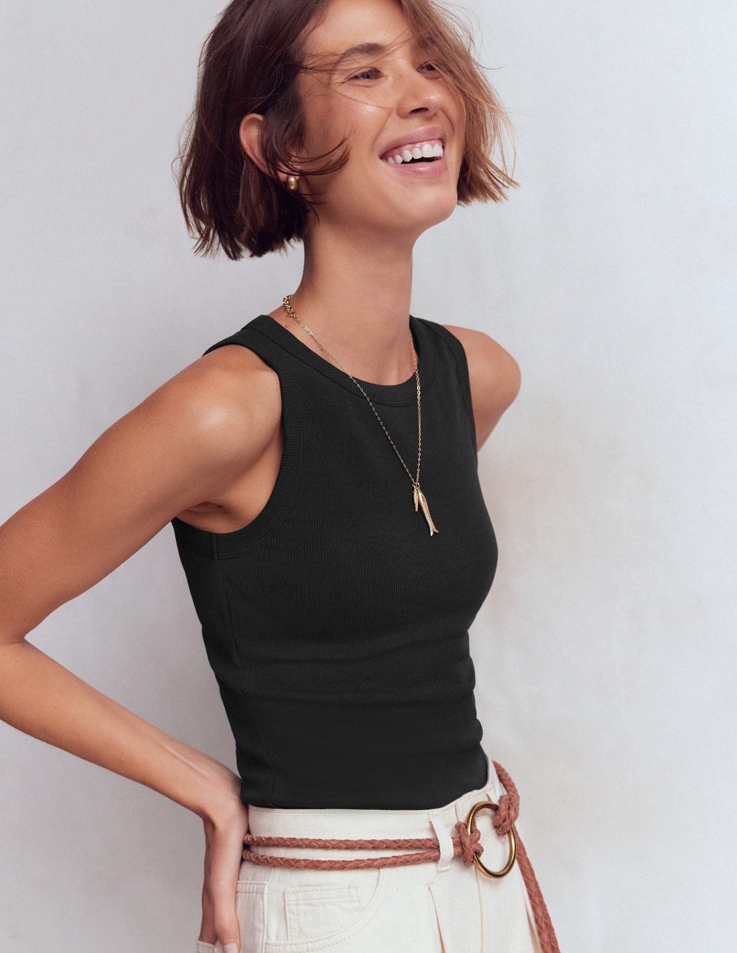 Ribbed Cotton Vest-Black