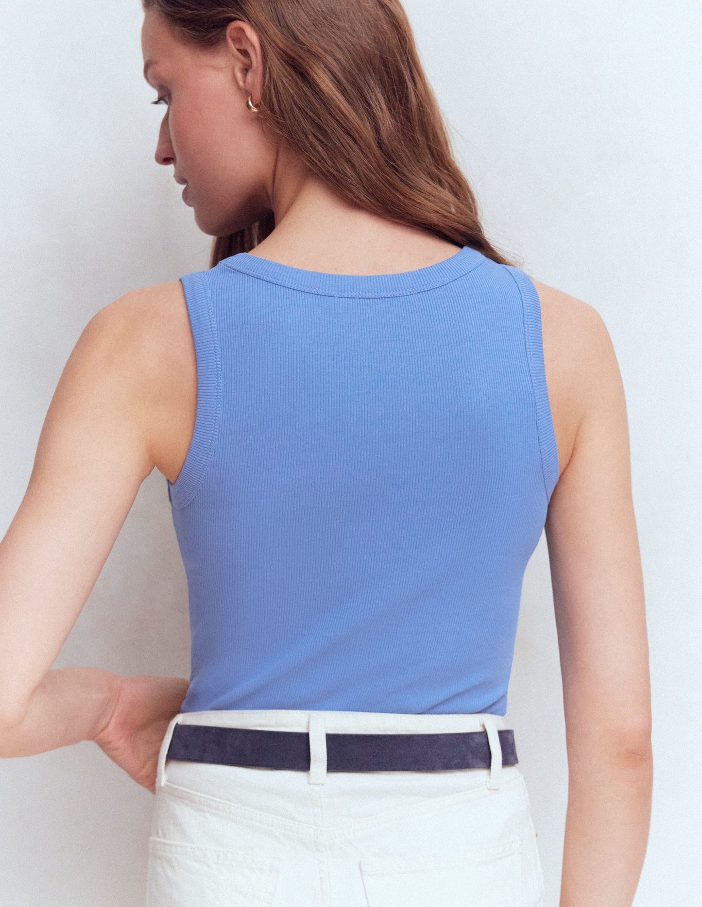Ribbed Cotton Vest-Cabin Blue