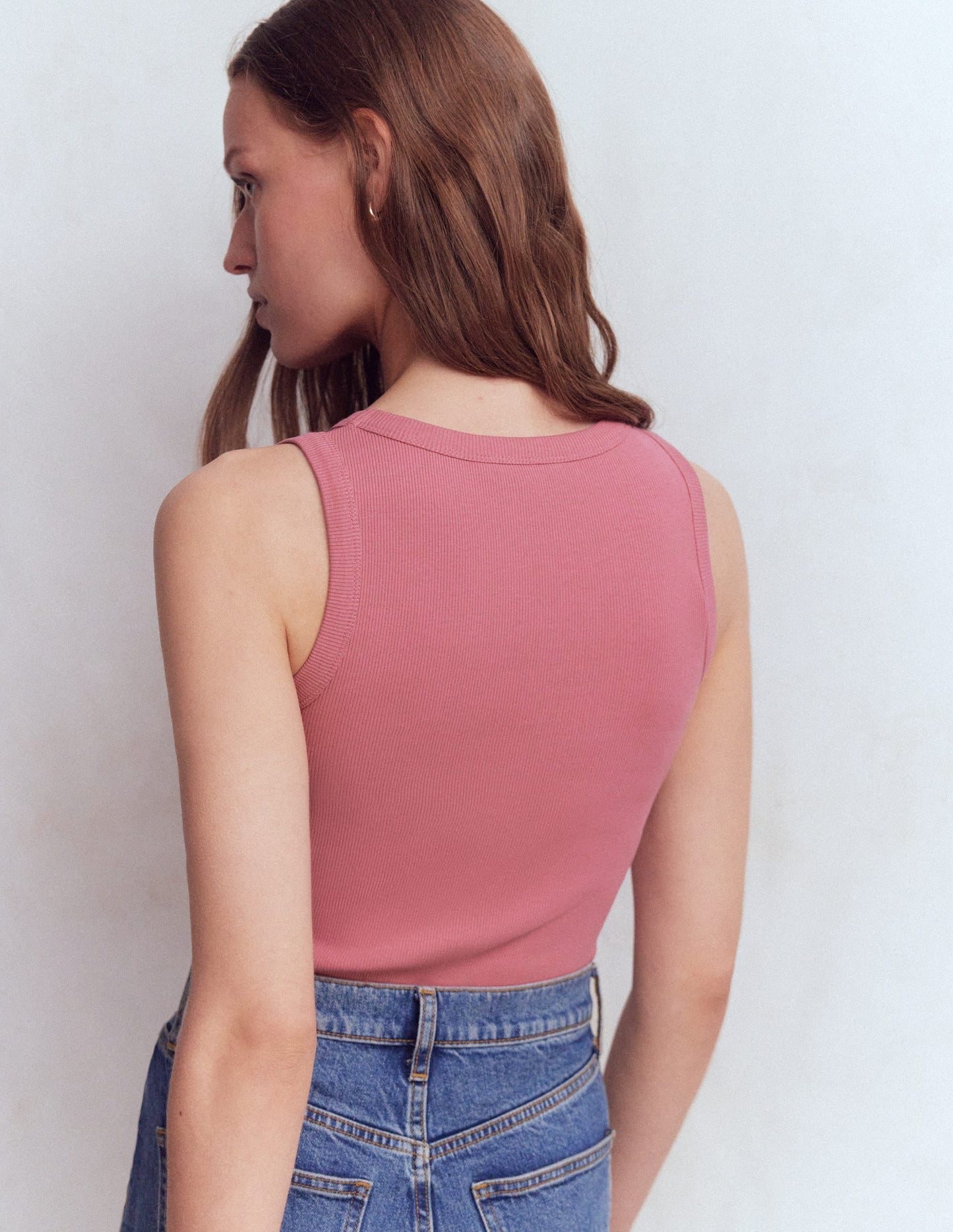 Ribbed Cotton Vest-Heather Rose