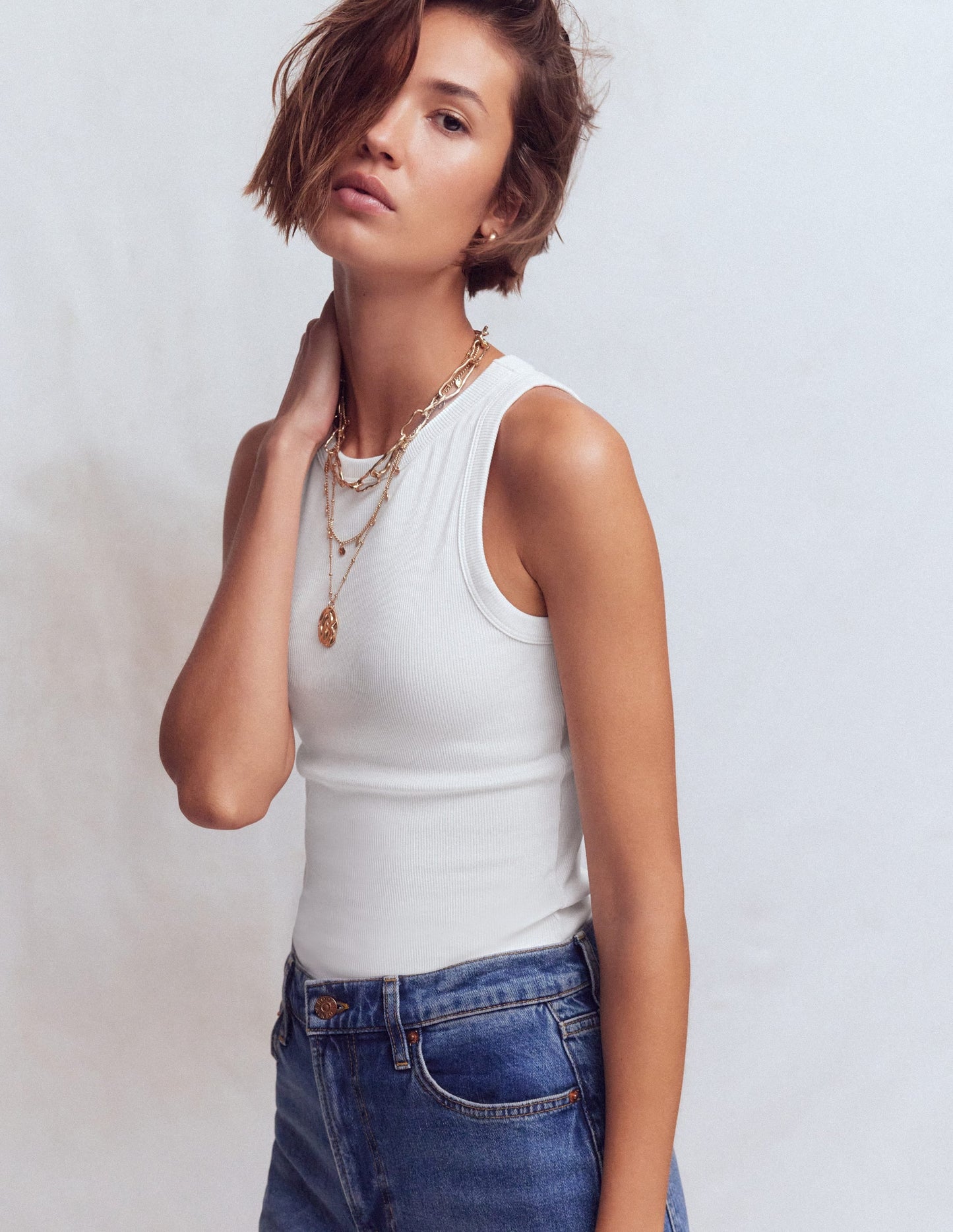 Ribbed Cotton Vest-White