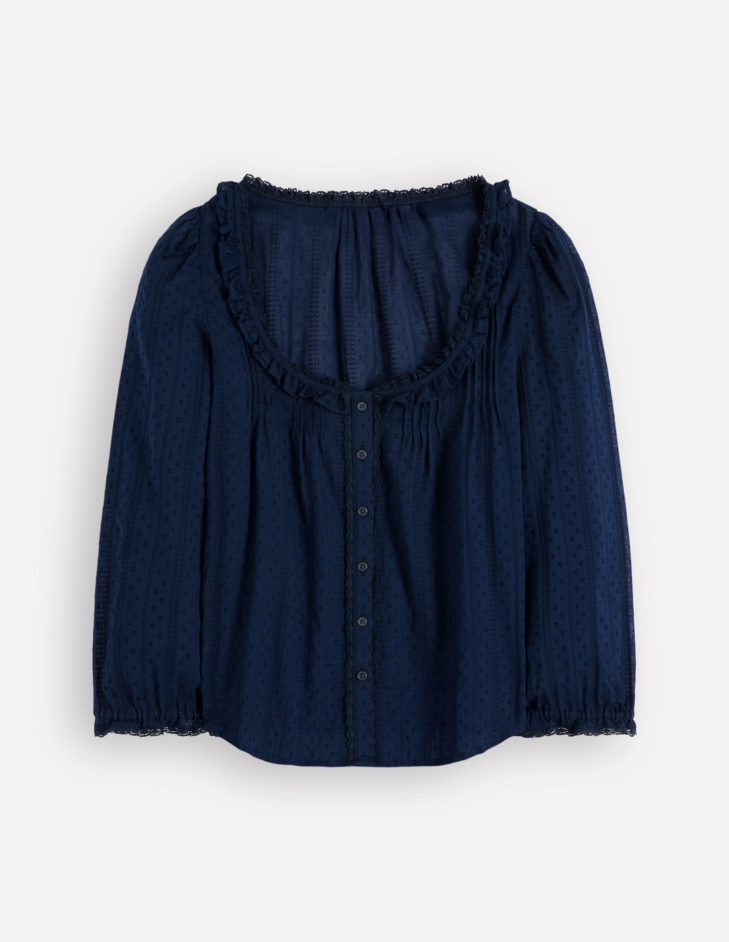 Scoop Neck Ruffle Top-Navy