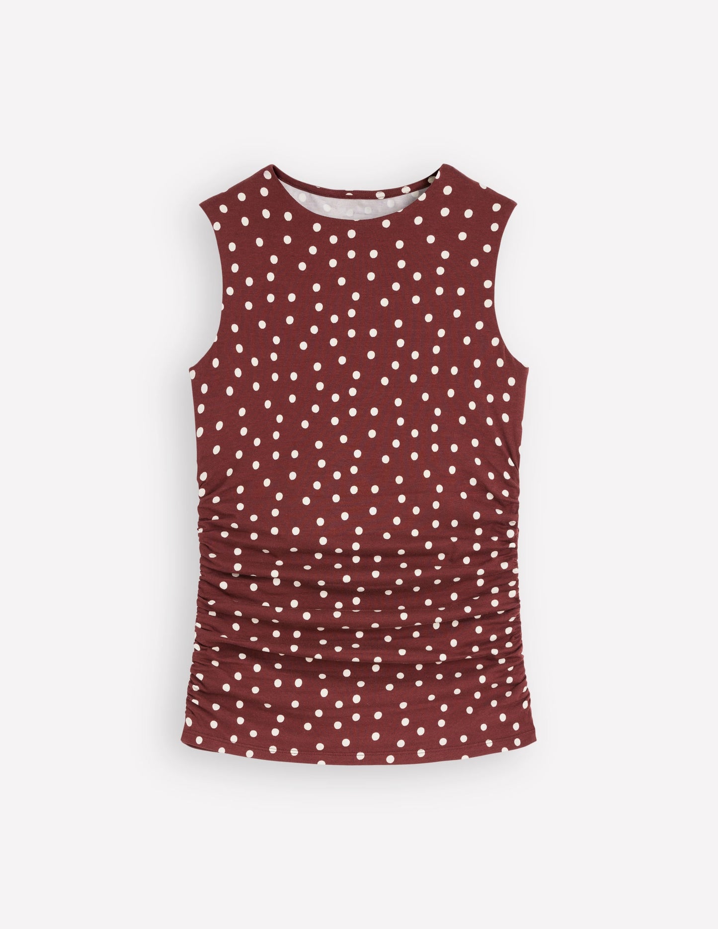 Tia Sleeveless Ruch Jersey Top-Bitter Chocolate & Ivory Spot