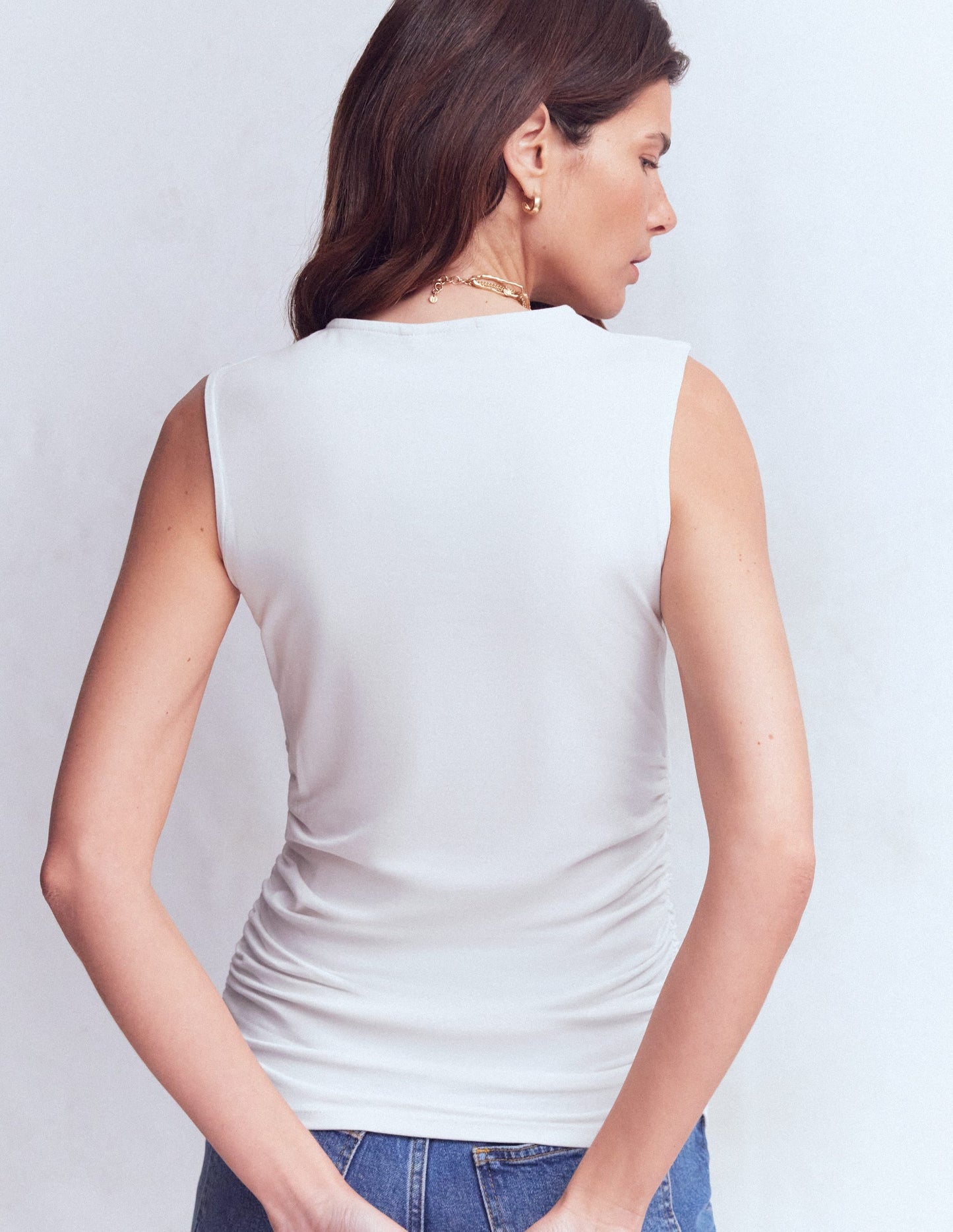 Tia Sleeveless Ruch Jersey Top-White