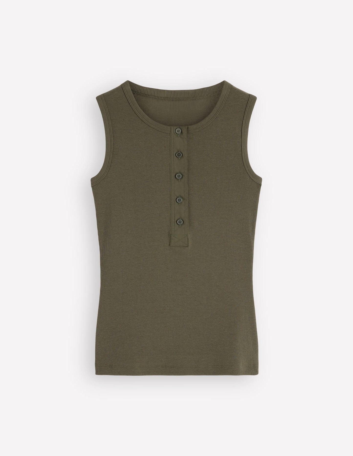 Woven Mix Ribbed Henley Vest-Olive Night