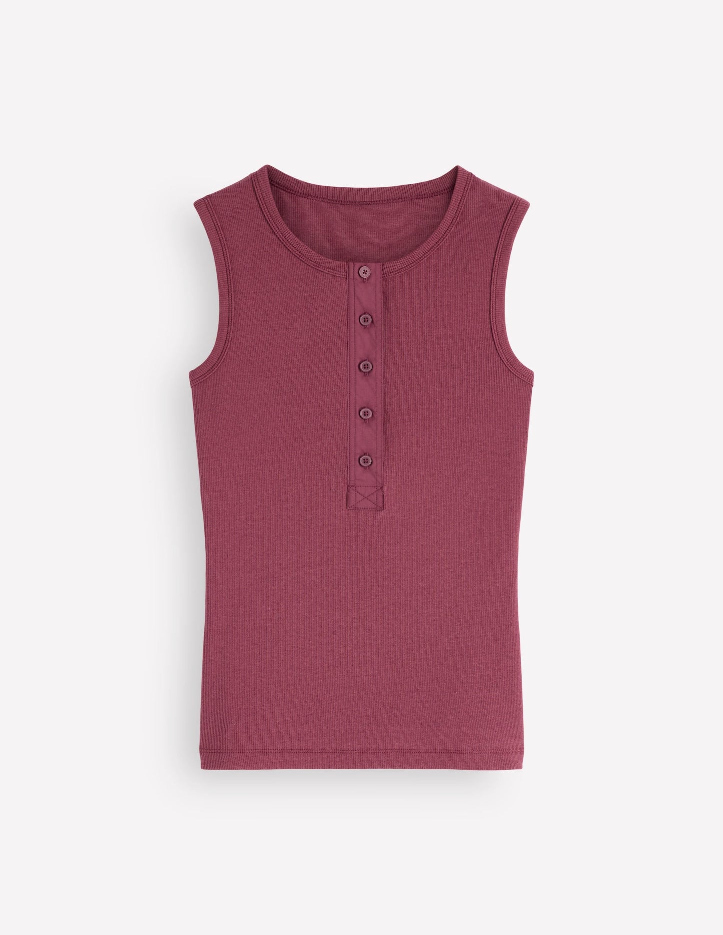 Woven Mix Ribbed Henley Vest-Maroon