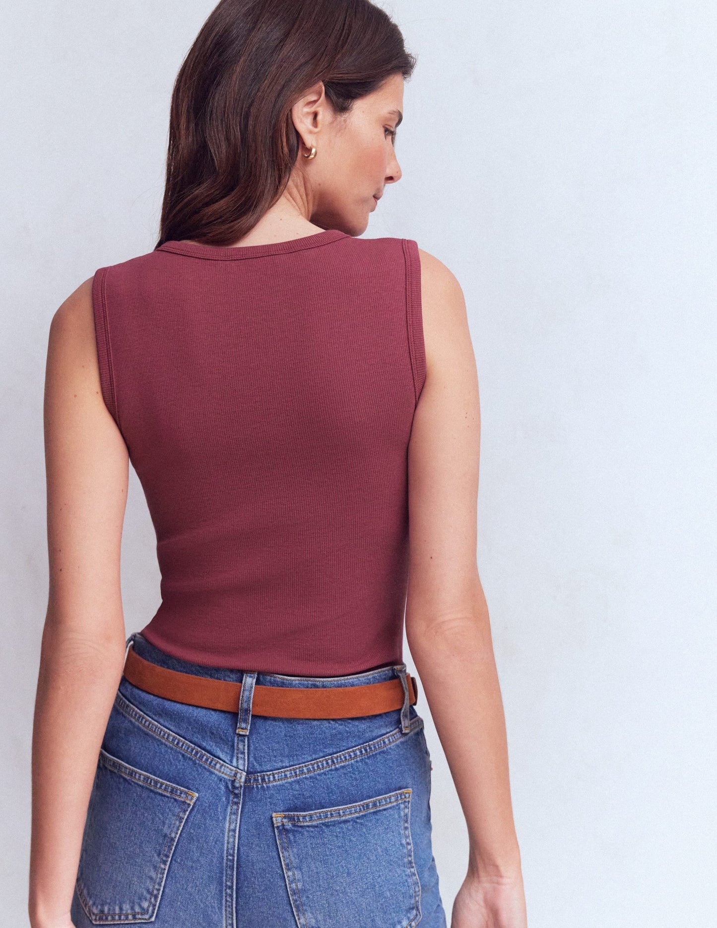 Woven Mix Ribbed Henley Vest-Maroon