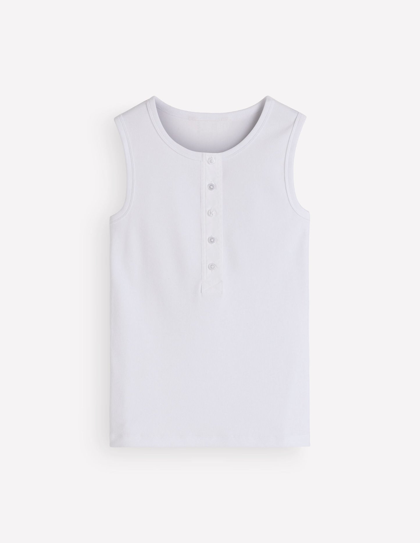 Woven Mix Ribbed Henley Vest-White