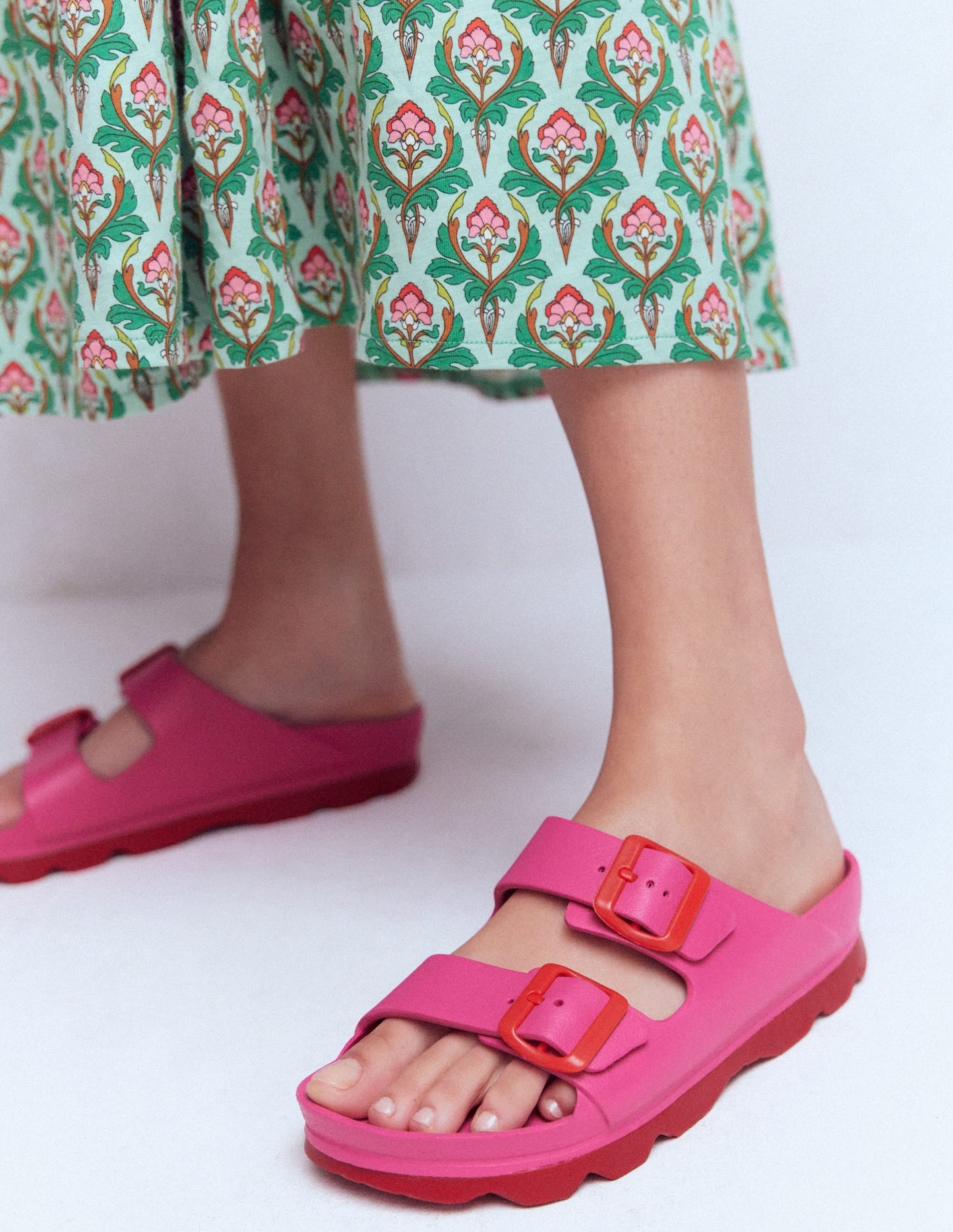 Lyla Double Buckle Sliders-Pink/Red