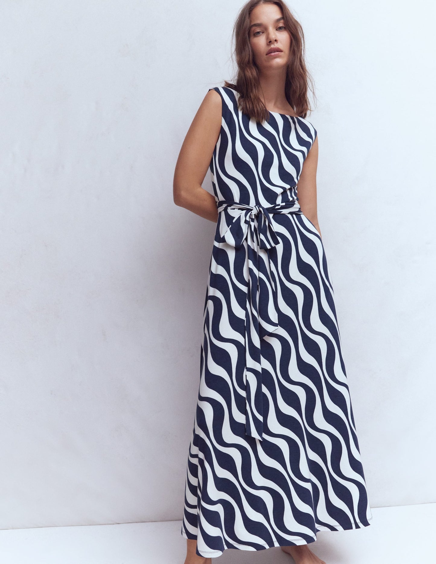 Tamsin Jersey Midi Dress-French Navy, Rhythmic Wave