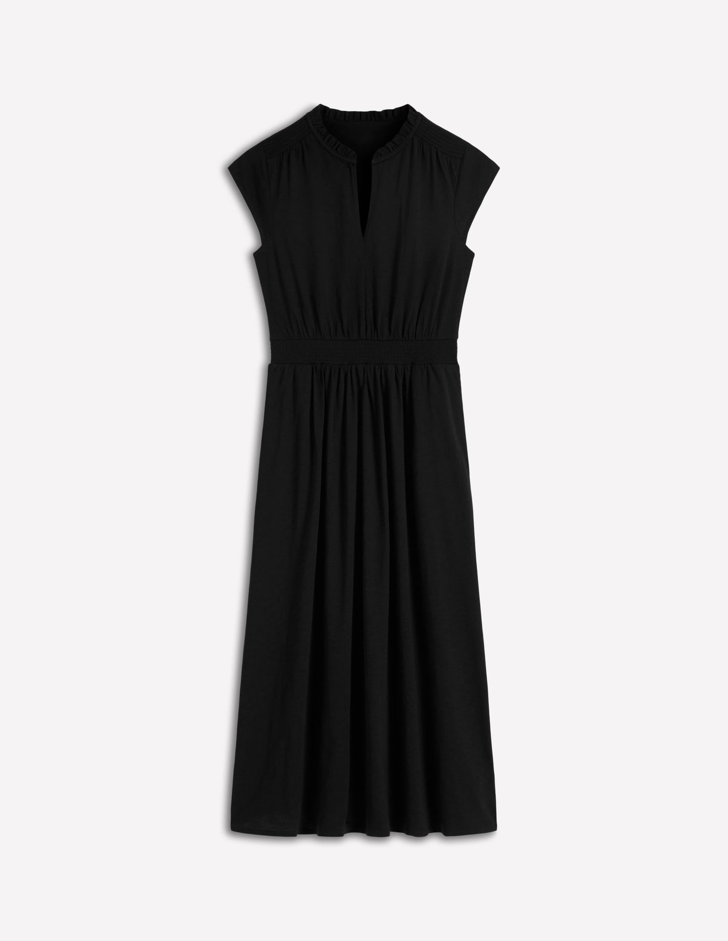 Alba Smocked Jersey Midi Dress-Black