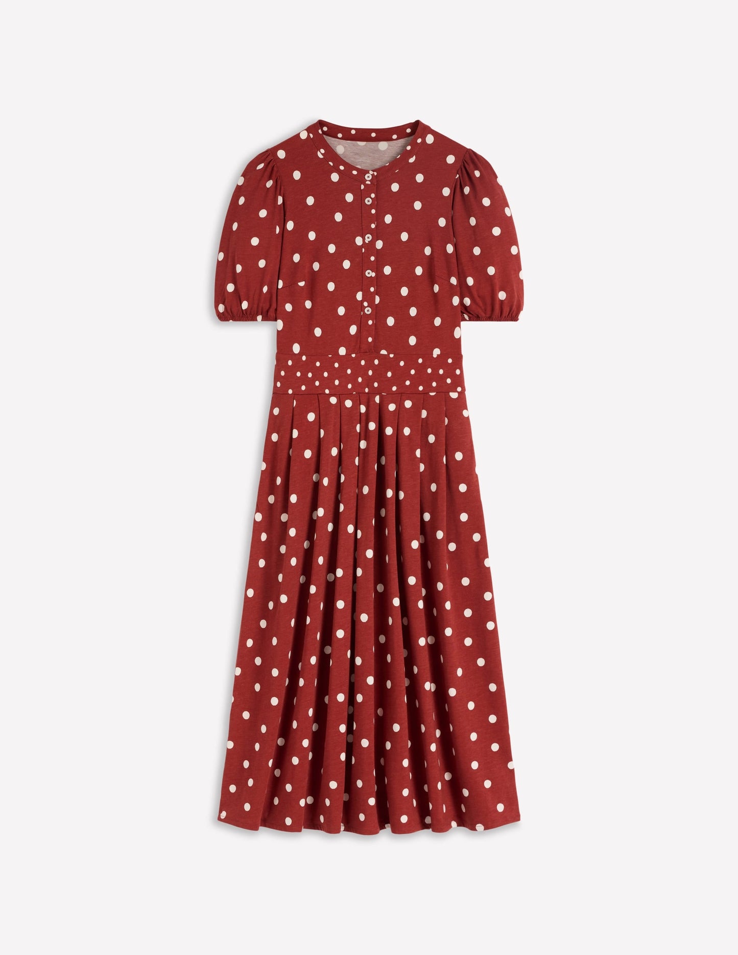 Amber Pleat Jersey Midi Dress-Burnt Orange, Painted Dot